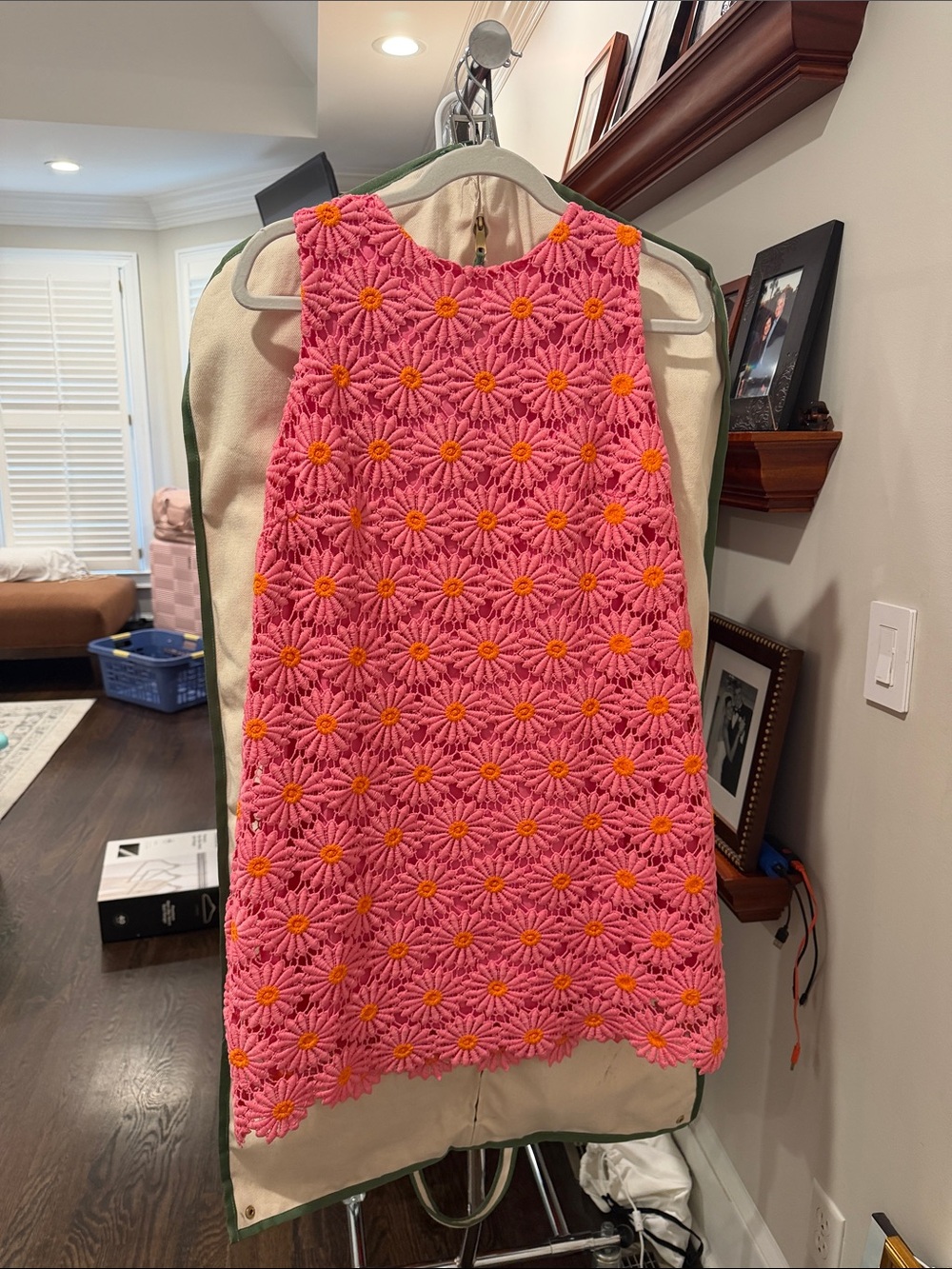 JODIFL Pink Crochet Daisy Shift Dress with Orange Centers